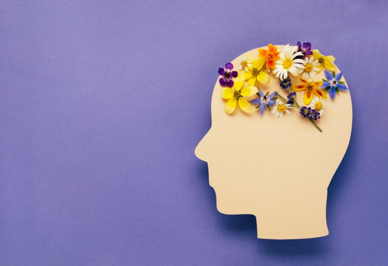 World,Mental,Health,Day,Concept.,Human,Head,Symbol,And,Flowers